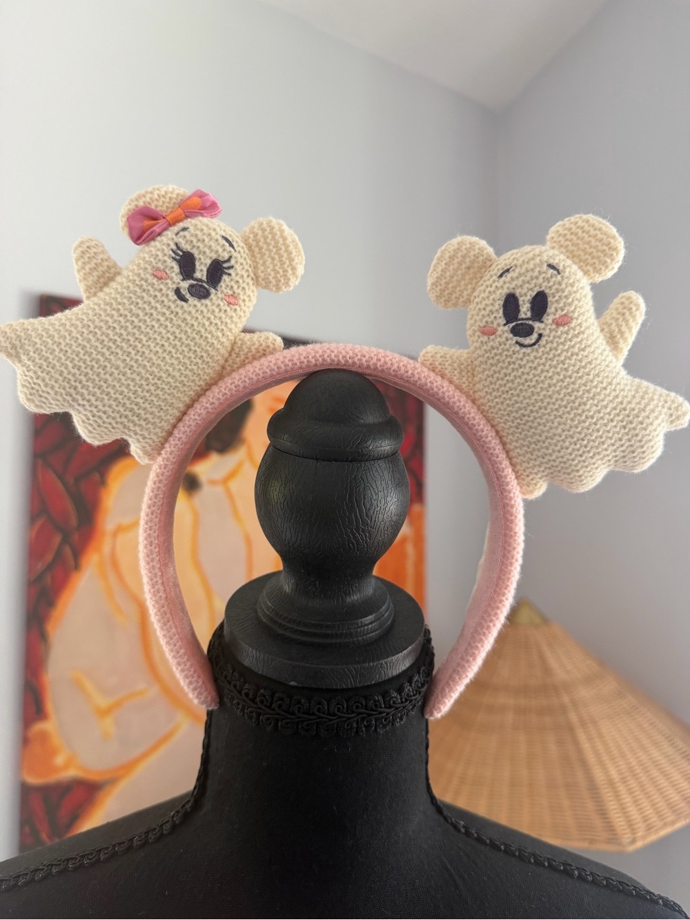 Disney Cream Knit Ghost Headband with Pink Band